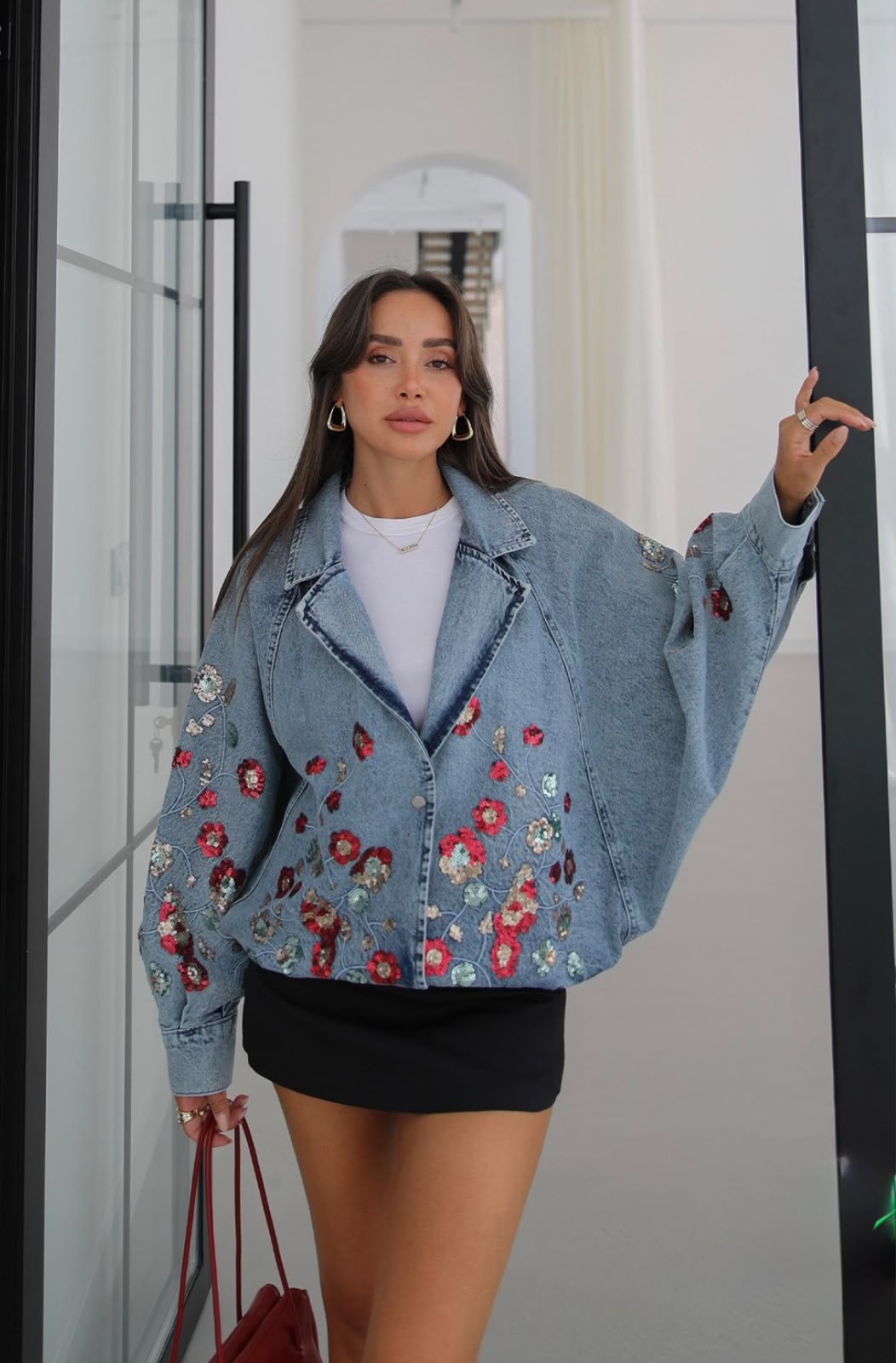 Jacket denim embroidered sequins