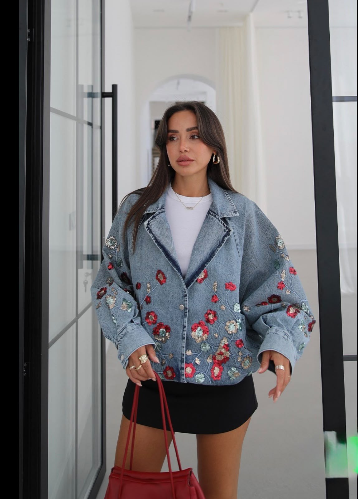 Jacket denim embroidered sequins