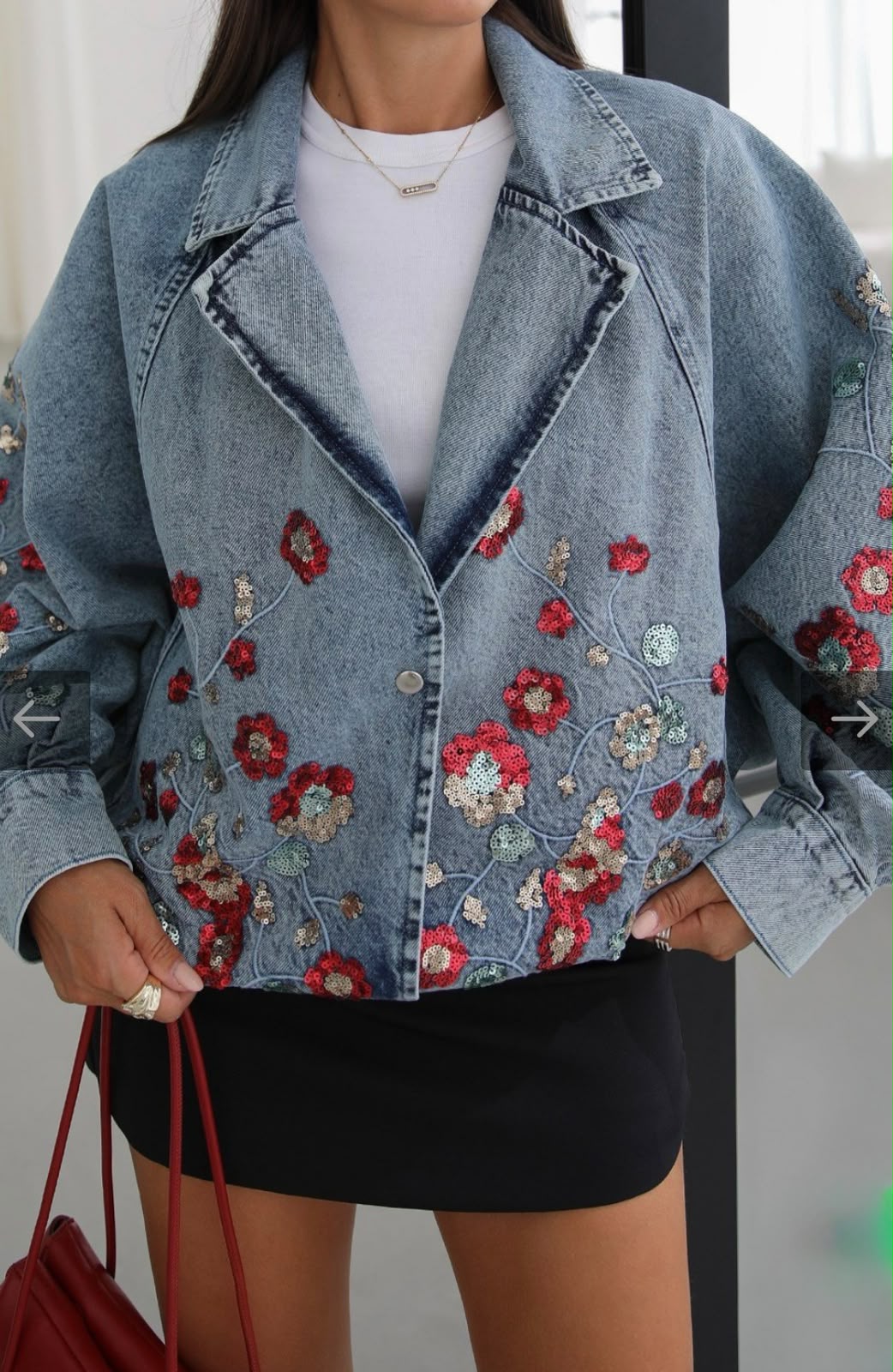 Jacket denim embroidered sequins