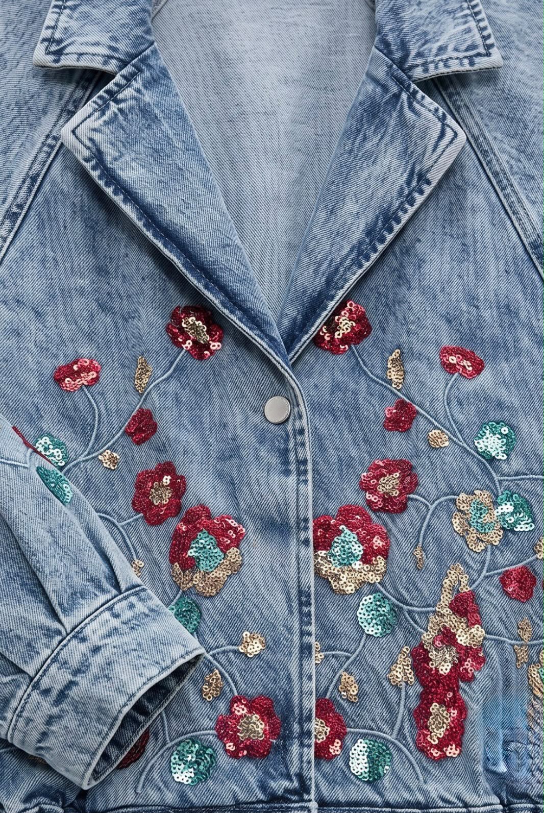 Jacket denim embroidered sequins