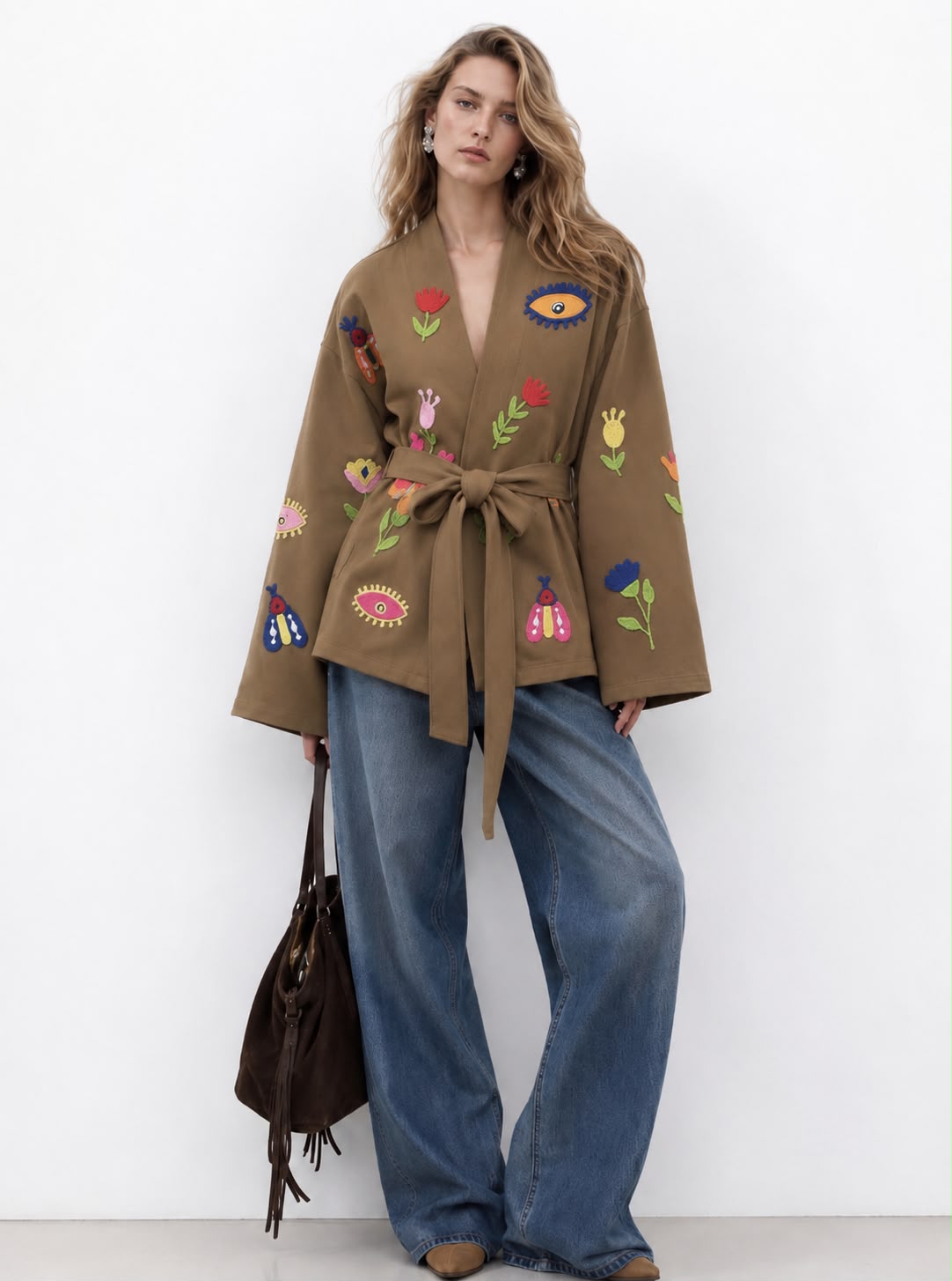 Jacket camel eyes embroidered