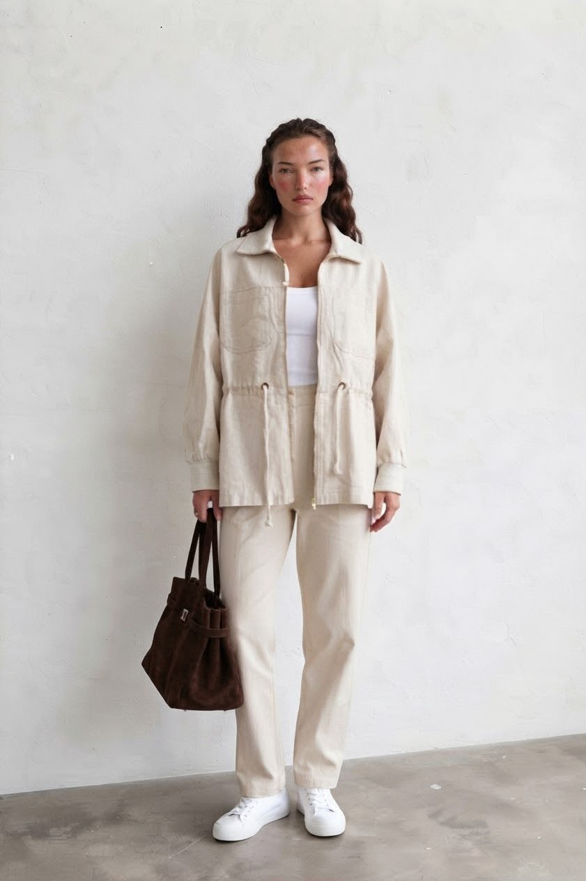 Set off white zipper knit lined