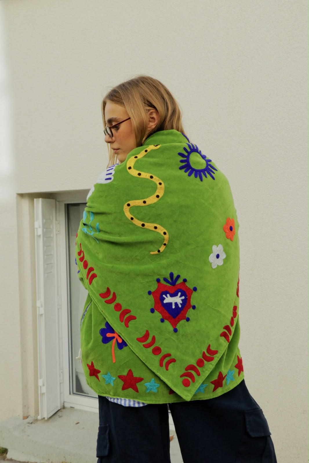Jacket embroidery green + scarf
