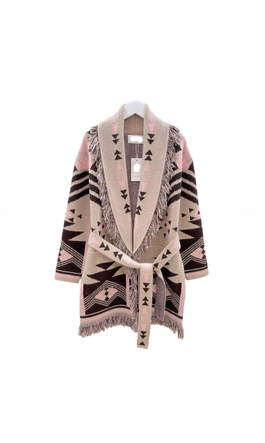 Cardigan zegzag beige brown