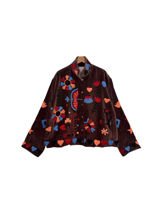 Jacket embroidered suede brown