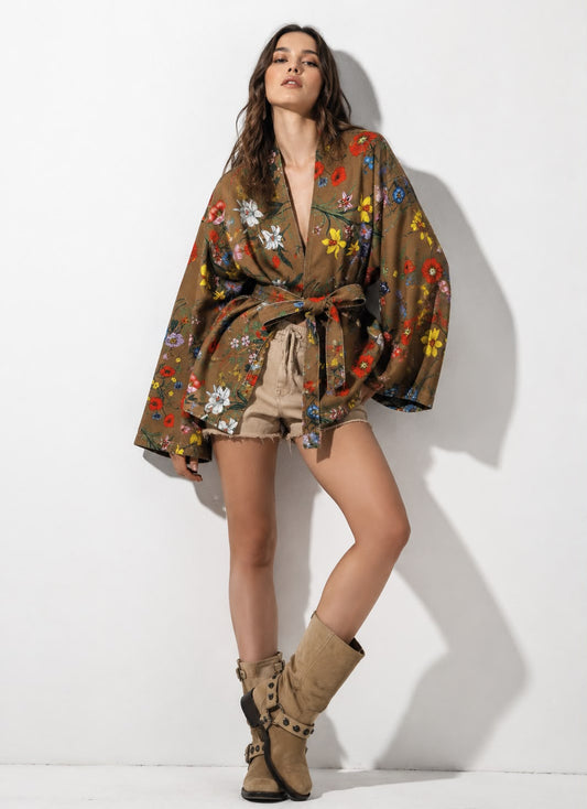 Jacket floral brown