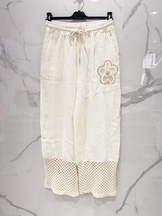 Pants Linen Flower Side