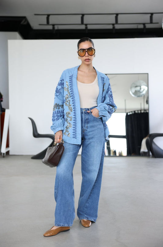 Embroidery Kimono Cotton Denim