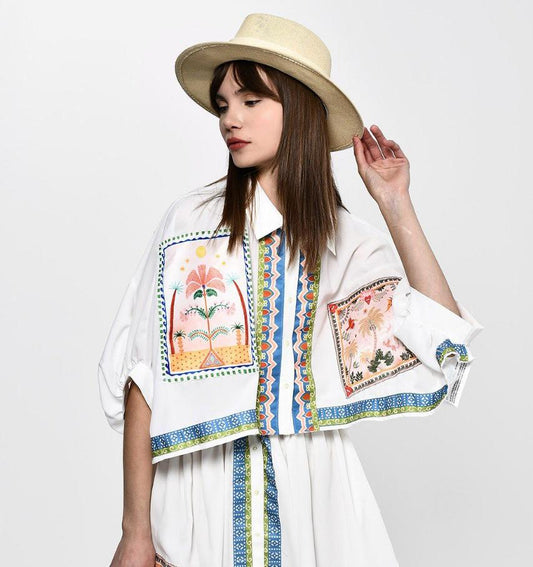 Shiffon Shirt With Pattern Squares DQ