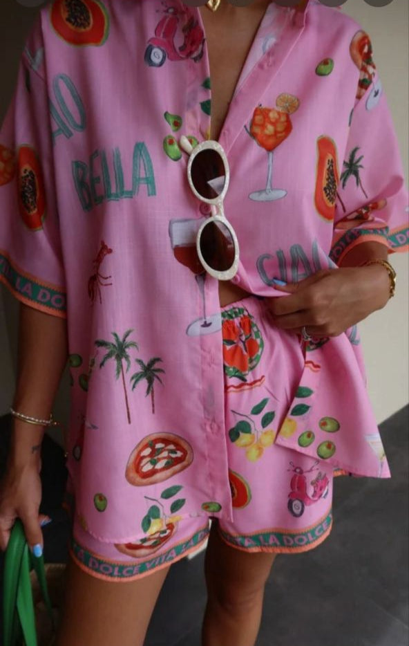 Set Shorts + Blouse Fruits Pattern