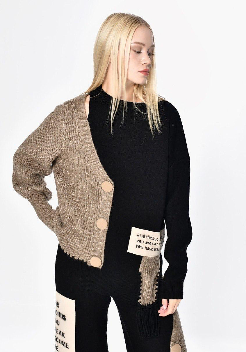 Cardigan Black Half Beige